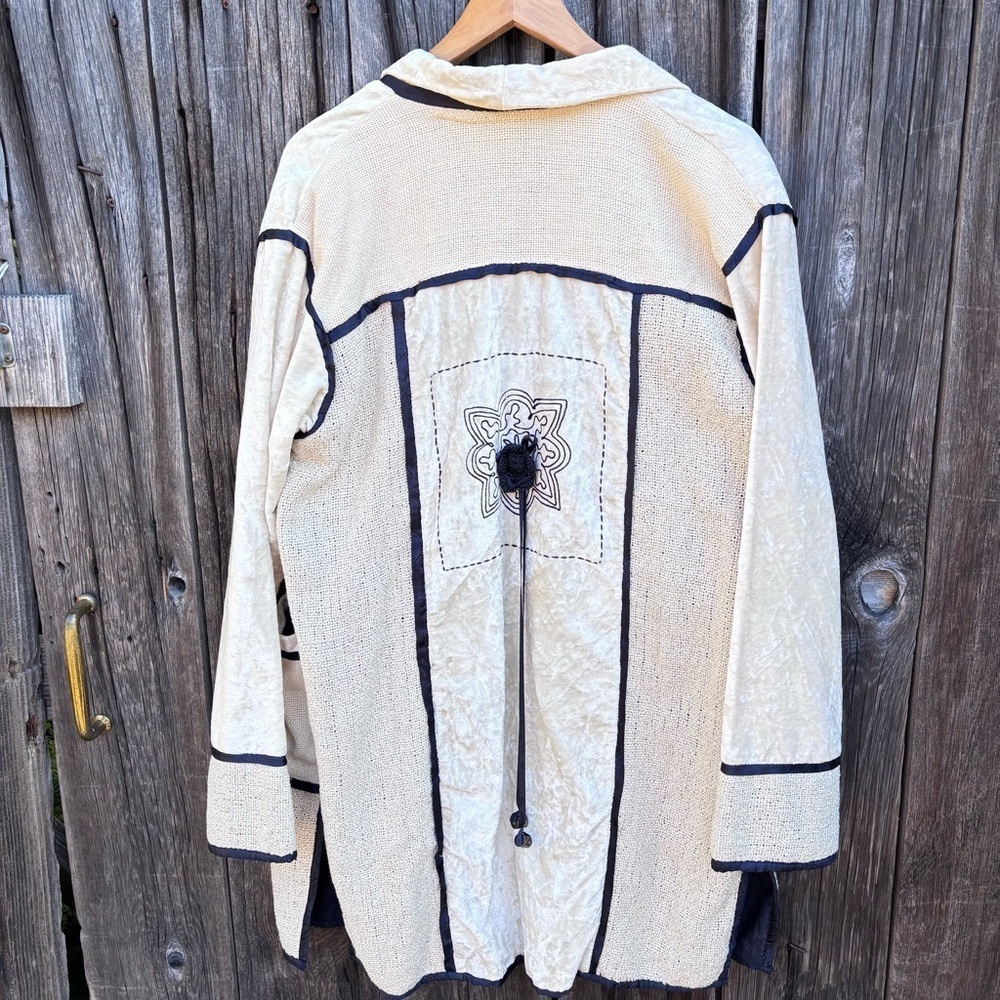 Gantos Cream & Black Open Cardigan. Weave fabric and velvet patchwork. Size M - Picture 2 of 15